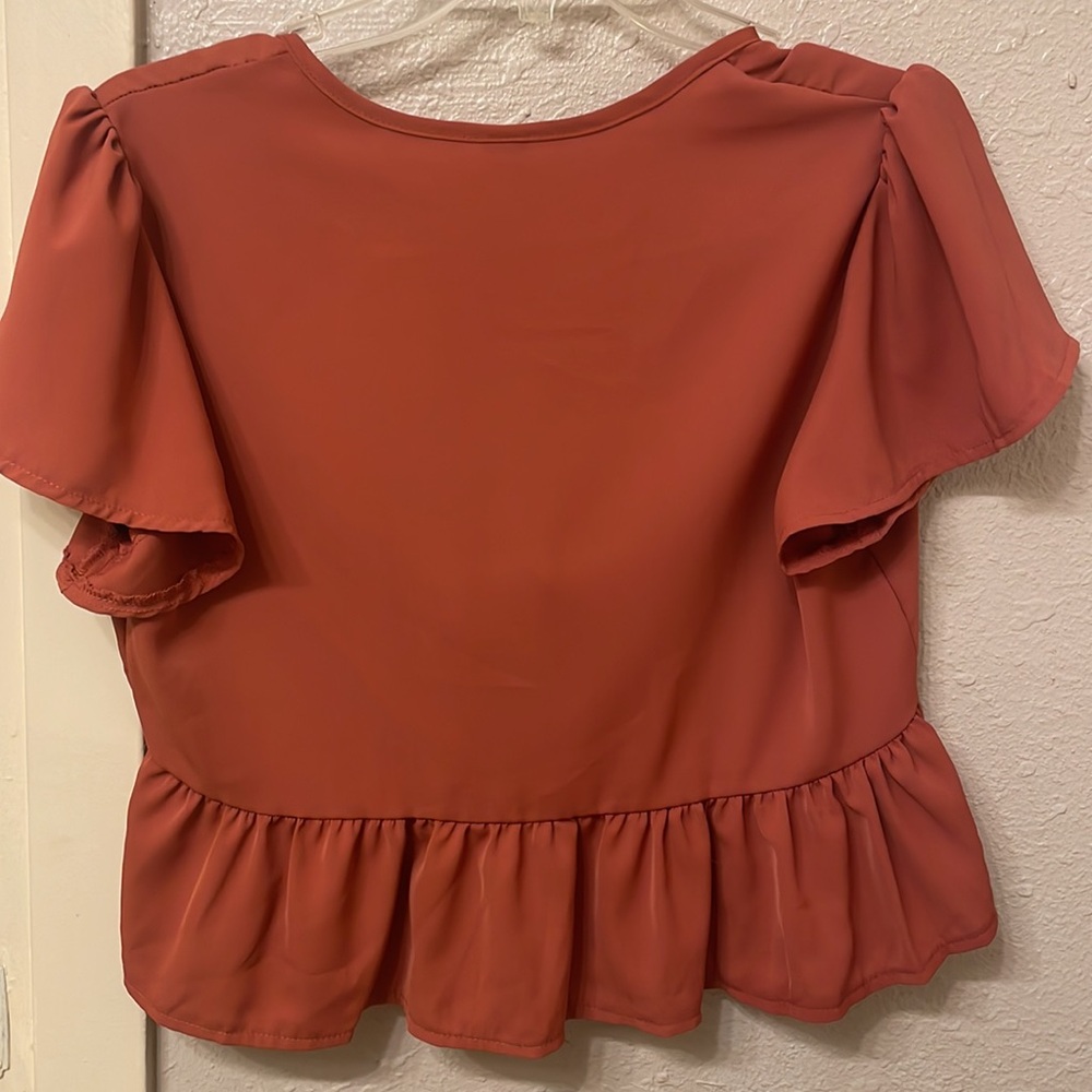 Burnt Orange Cropped Tie-Front Top - Picture 2 of 10